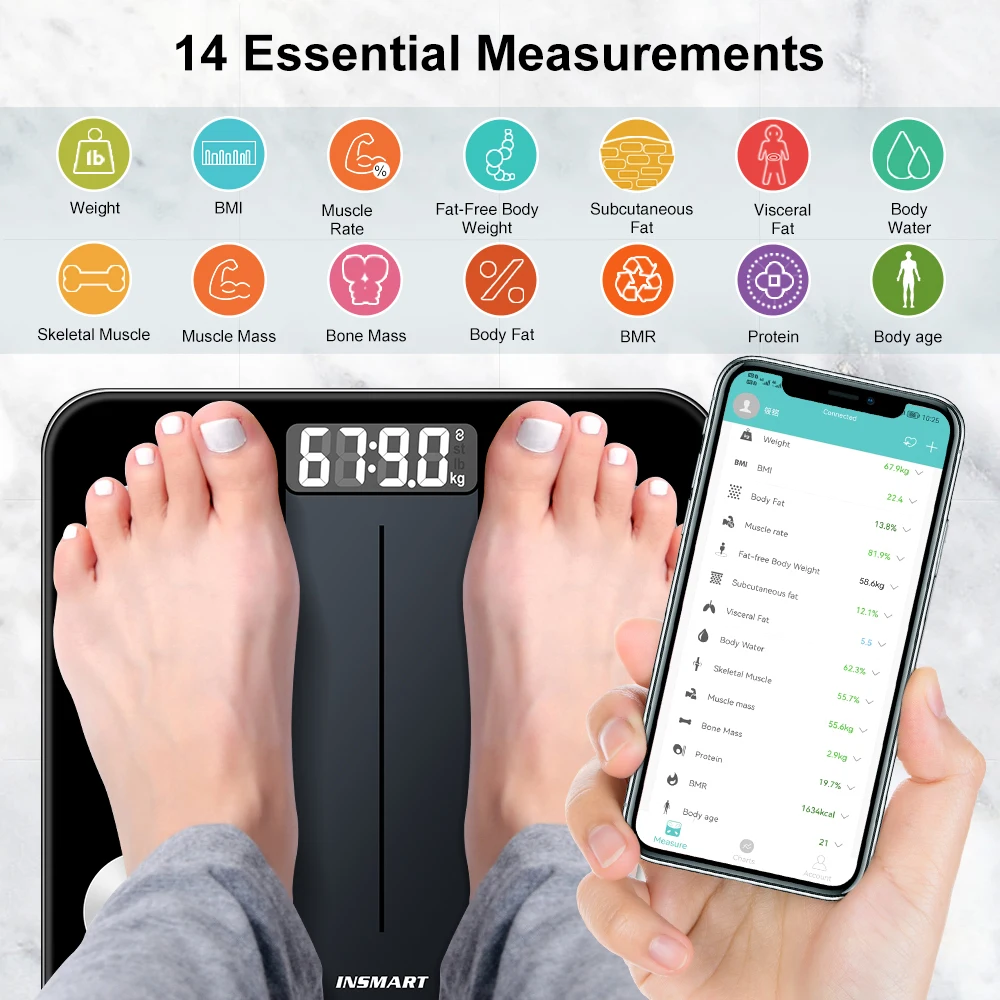 INSMART Body Fat Scale Digital Bathroom Scale Smart Weight Scale for Human 180KG BMI Balance Weight Body Bioimpedance Scale