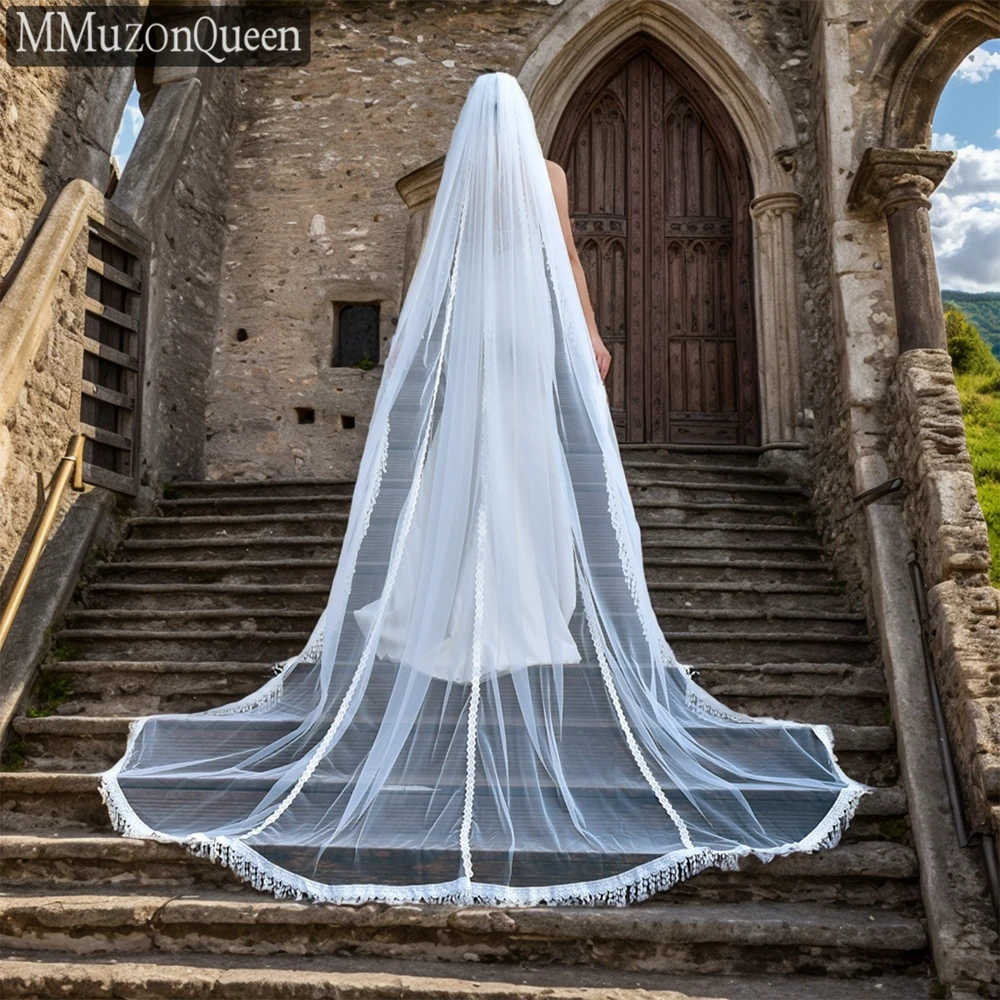 

MMQ M18 Cathedral Bridal Velis 3 Meters With Lace Edge 1 Layer Floor Length Solf Wedding Veil Wedding Supplies velos de novia