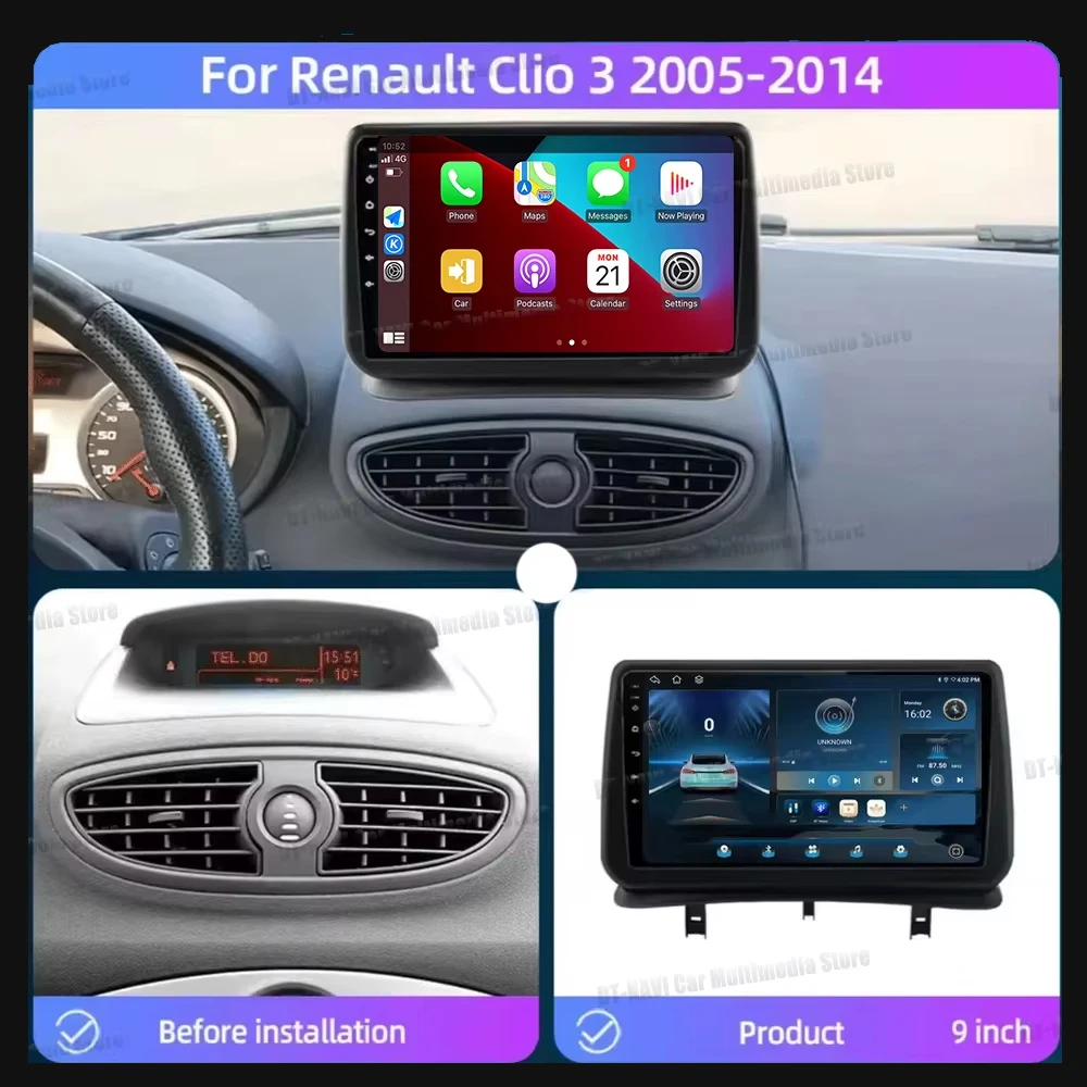 For Renault Clio 3 2005 2006 2007-2014 Wireless Carplay Car Radio Android Auto Multimedia Video Player Stereo Head Unit GPS WIFI