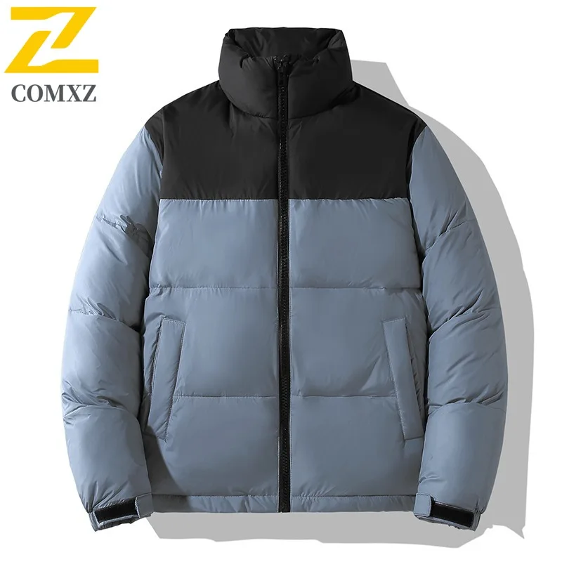 COMXZ 2025 Winter New Puffer Coat Stand Collar Color block Outdoor Travel Lightweight Down Jacket White Duck Down Thermal Coat