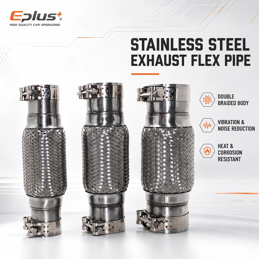 EPLUS Auto-Auspuff-Flexrohr aus Edelstahl, Auspuffbalg-Verbindung, Universeller Auto-Auspuff-Schalldämpfer, Flexibler Klemmverbinder