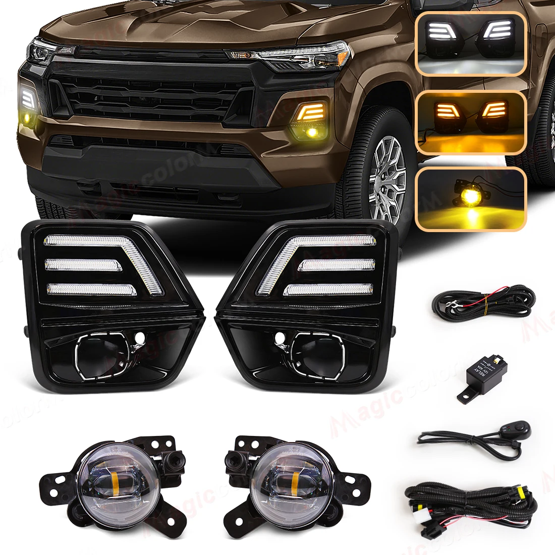 For Chevrolet Colorado 2023 2024 2025 For Chevy DRL Daylight Led Fog Lights Bumper Lamp WT LT Trail Boss Z71 42737708/06