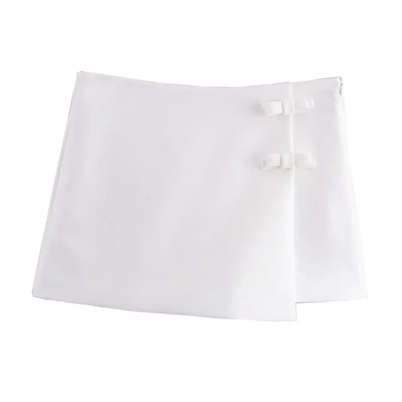 TRAF 2024 Bow Skort For Women Pink White Skirt Shorts Woman Fashion Mid-Waist Short Skirts Y2k Casual Summer Mini Skirt Shorts