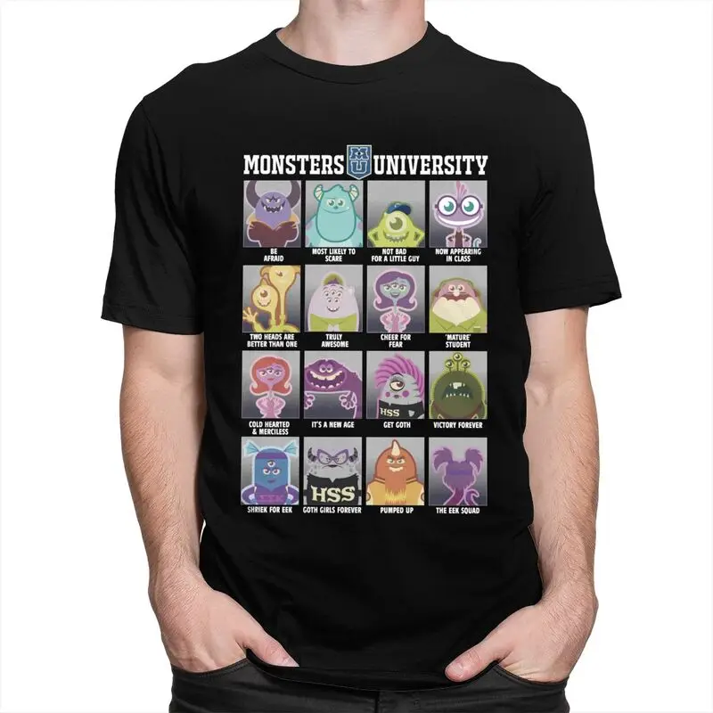 Monsters University Yearbook T Shirts Men Pre-shrunk Cotton Tee Tshirts Short Sleeved Printed T-shirt Merch