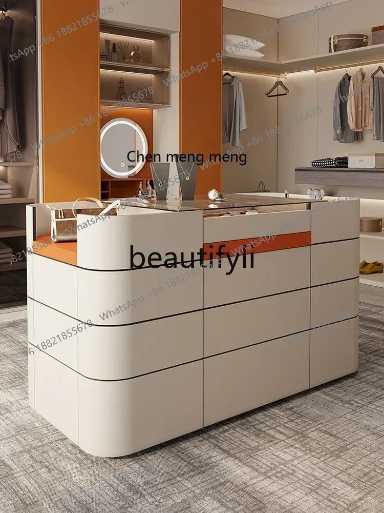 

A182 C Легкая роскошная гардеробная Шкаф со средним островом Витрина для ювелирных изделий Многофункциональный шкафчик Кожаное хранилище из цельного дерева ca