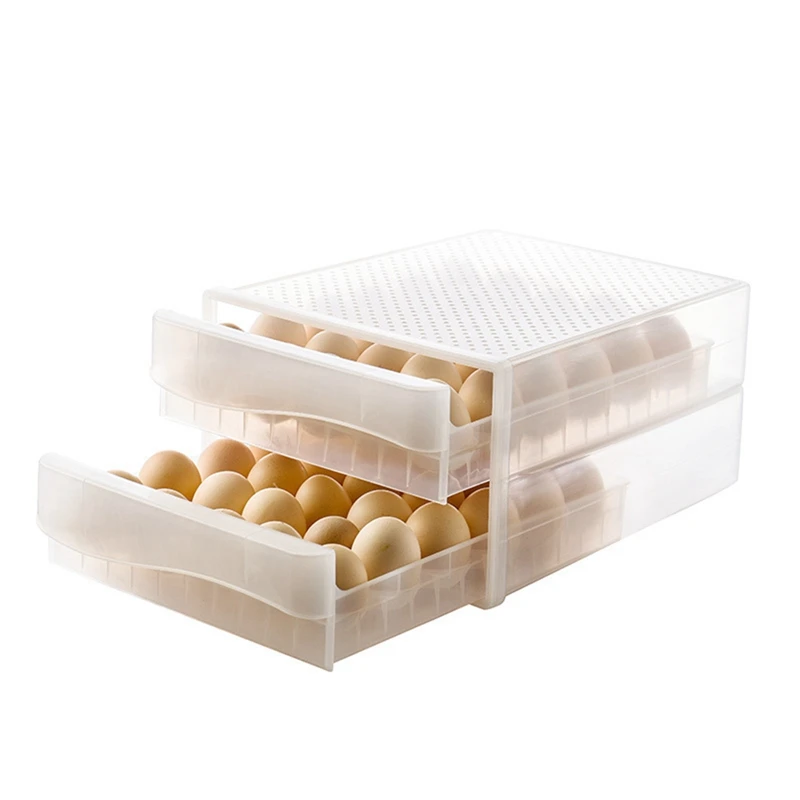 

Drawer Box Case Egg Storage Box Kitchen Supplies Refrigerator Egg Holder Organizer Transparent Double Layer Egg Tray, Durable