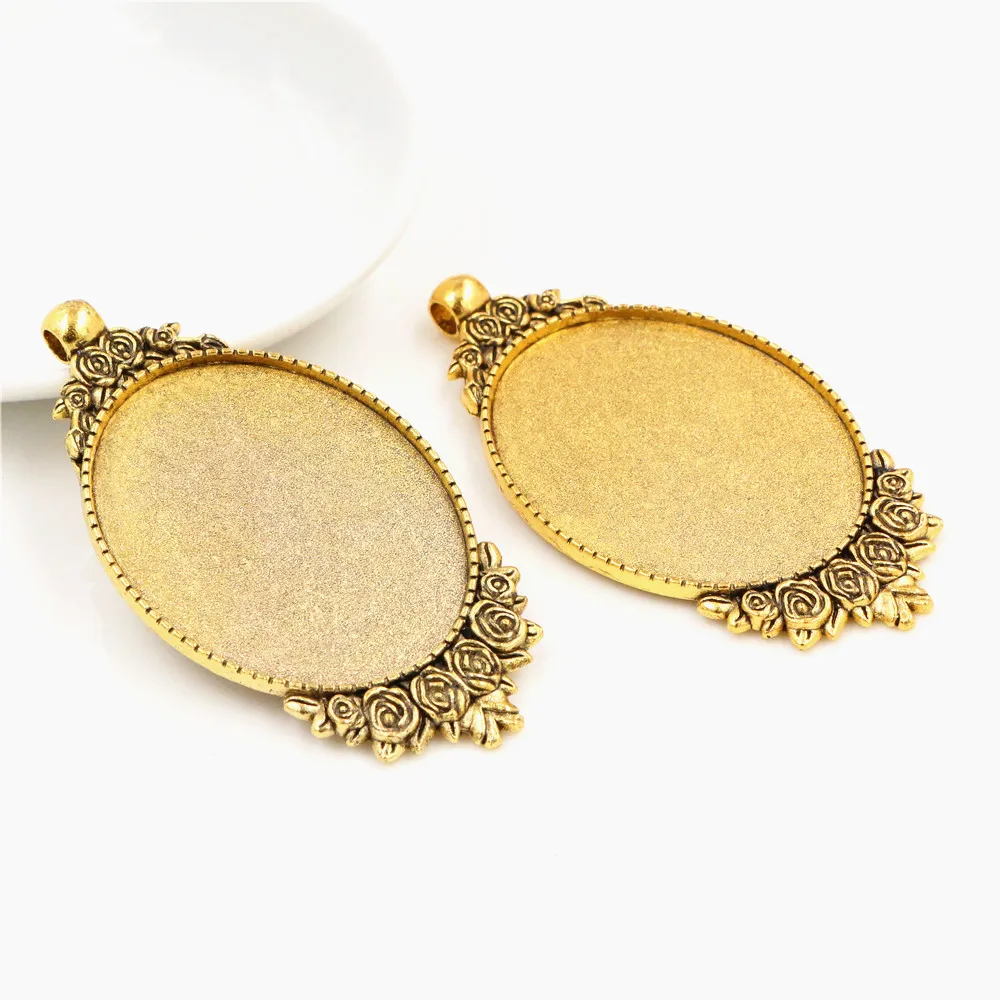 New Fashion 5pcs 30x40mm Inner Size 4 Colors Flowers Style Cabochon Base Setting Charms Pendant