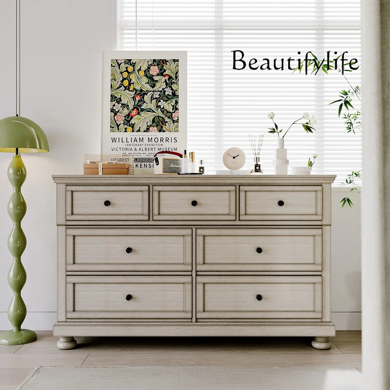 DA American retro solid wood white old locker bedroom bedside cabinet French fashion high sense
