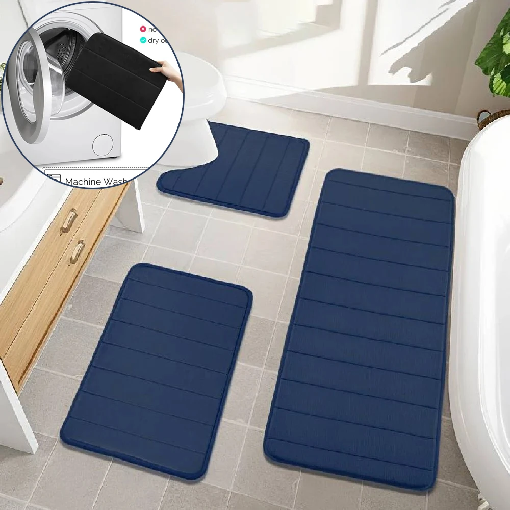 Toilet 3-piece Household Simple Solid Color Bathroom Anti Slip Mat Toilet and Super Absorbent Floor Mat Bathroom Home Decoration