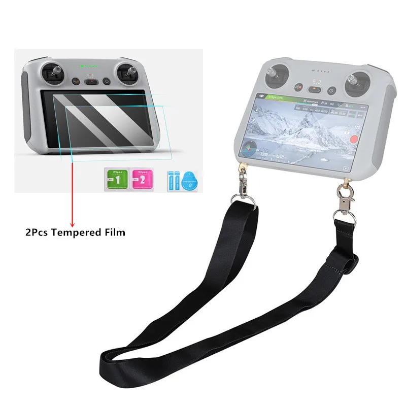 3 in 1 For DJI RC Remote Control With Screen Lanyard Strap Tempered Glass Film Set For DJI Mini 3 Pro Drone Accessories