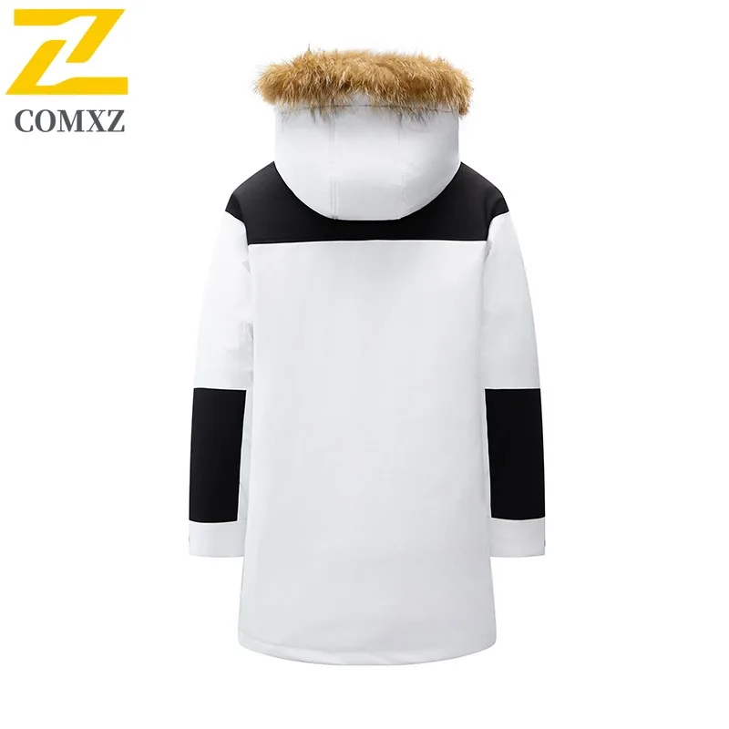 COMXZ Men Down Jacket Fashion Hooded Snow Skiing Warm Windbreaker Luxury Hiking Lightweight Thicken Windproof Filled Coat