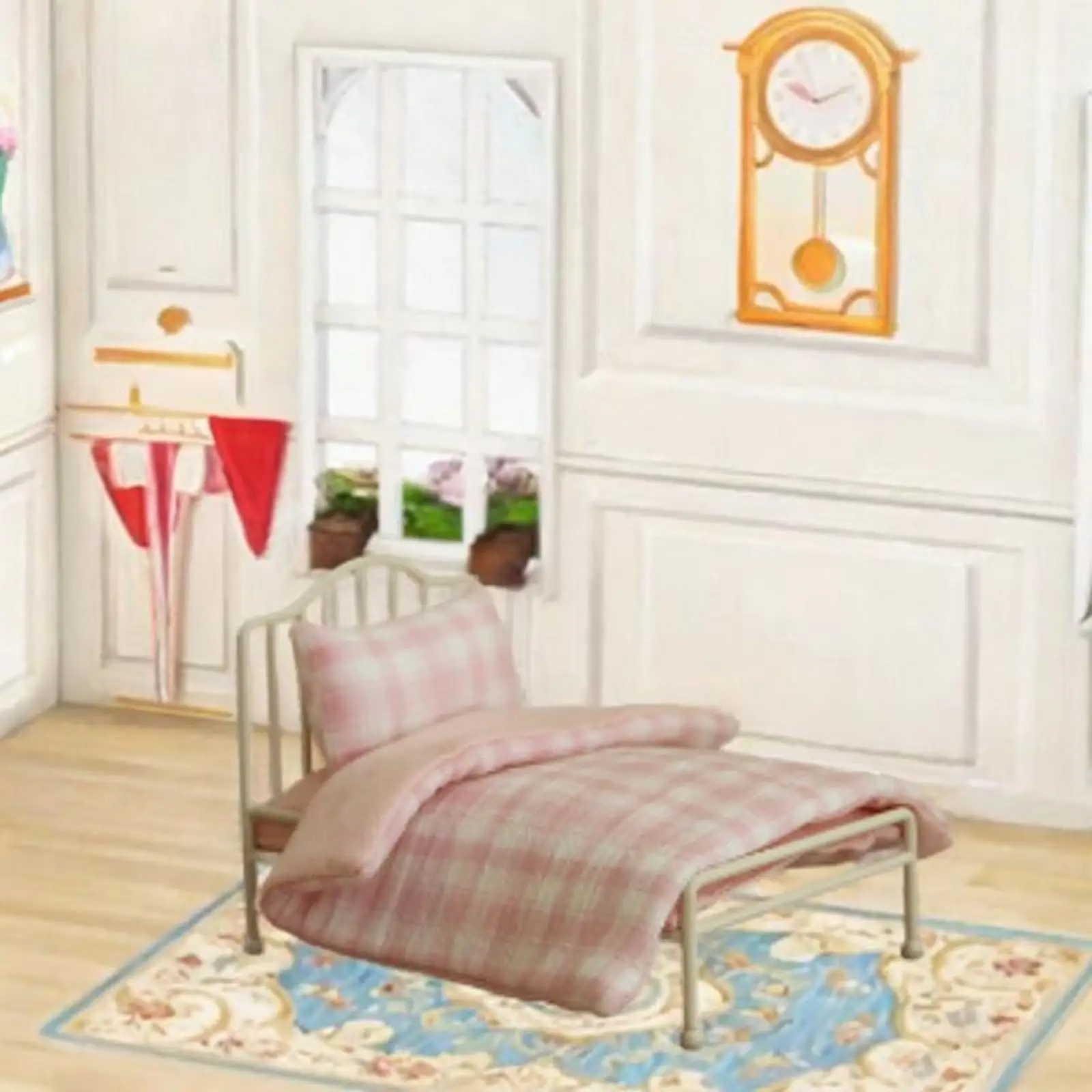 Cama en miniatura para casa de muñecas, muebles para casa de muñecas 1:12