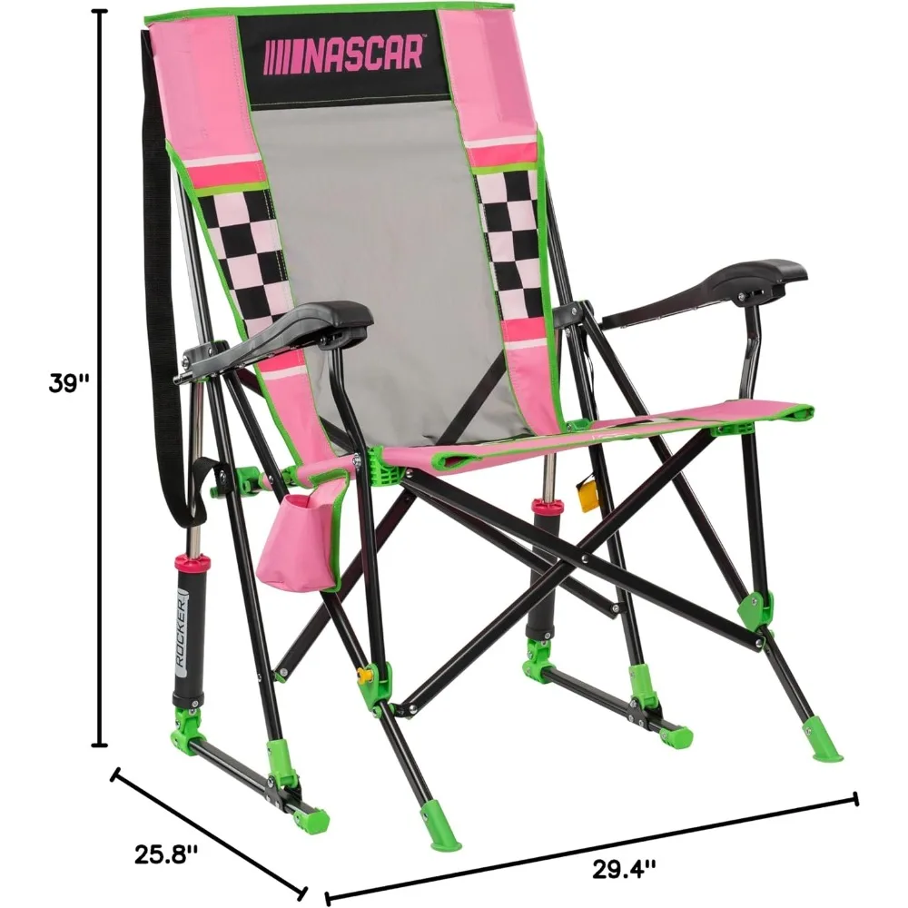 Portable Folding Rocking Chair for Camping with Armrests and Drink Holder, Pink