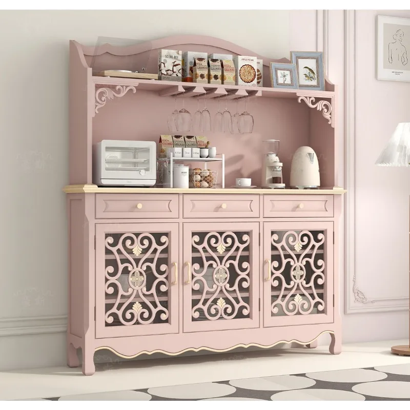 American light luxury locker, home entrance cabinet, pink dining side cabinet integrated against the wall, tea household dust
