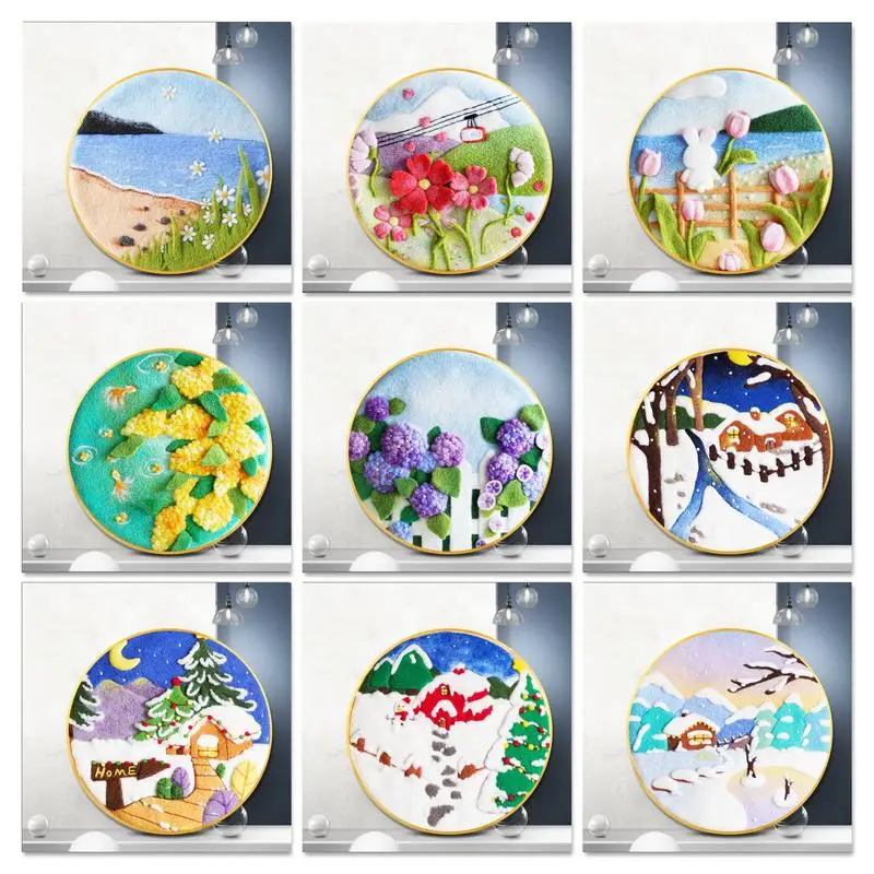 Creative DIY Wool Felting Painting Embroidery With Frame Craft kit Felt Wool Painting Handmade Needle Picture Gift for mom