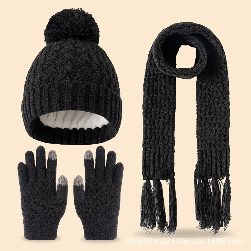 Gorros, bufandas y guantes de punto de 3 piezas para niños, aptos para niños de 3 a 12 años para mantener el calor al aire libre en invierno.