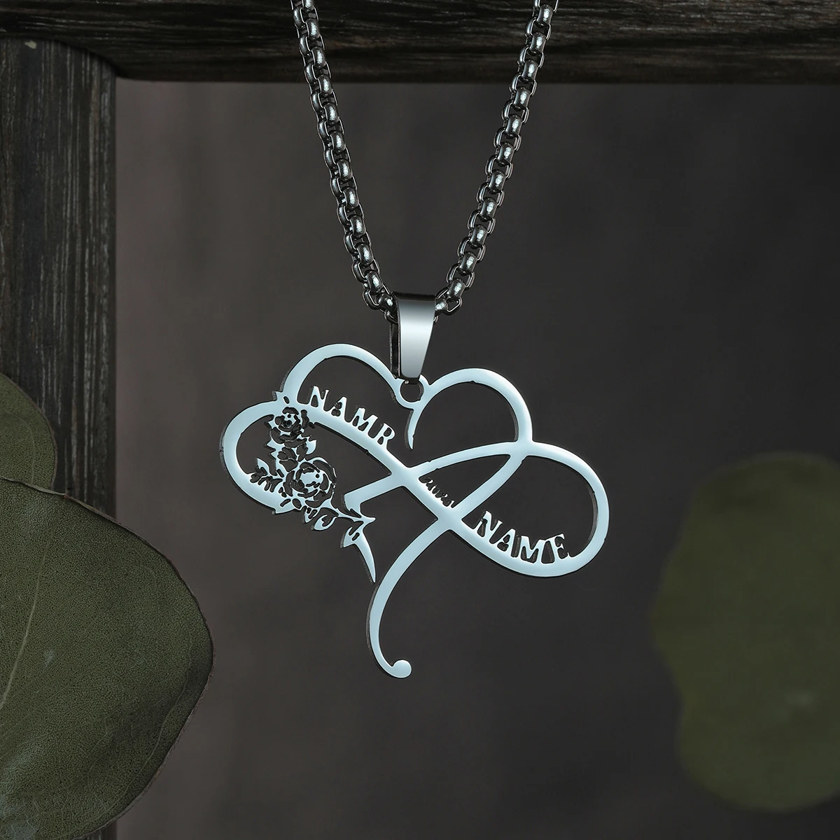 สร้อยคอจี้สองชื่อส่วนบุคคลพร้อมหัวใจรักสร้อยคอชื่อที่กำหนดเองผู้หญิงสแตนเลสเครื่องประดับของขวัญ