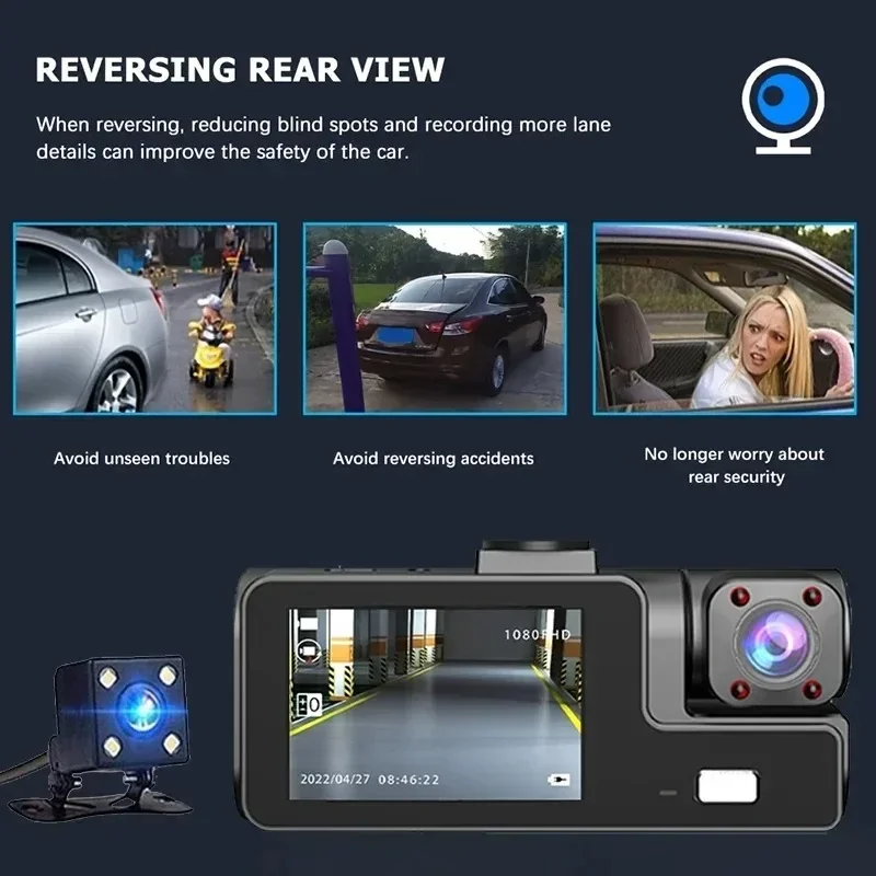 Dash Camera Car Dvr Loop Recording Cam Channel Black Box G-sensor Dashcam 170° Wide Angle 2 Inches Reversing Video 1080P Parts