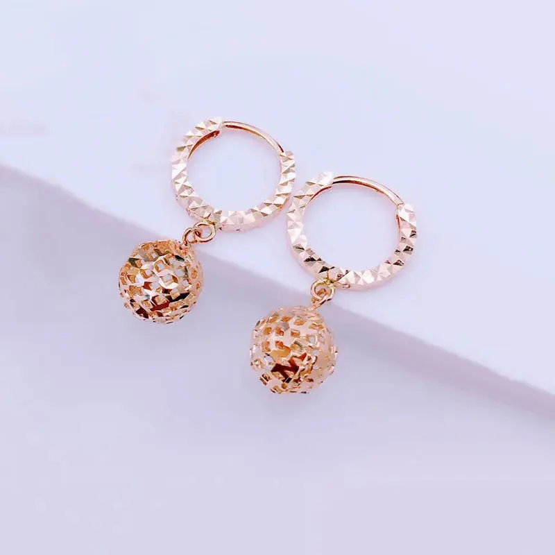 585 Purple Gold earrings for women New Classic Fashion 14K Rose Gold Shiny Round Hollow Out Dinner Party Jewelry Gift