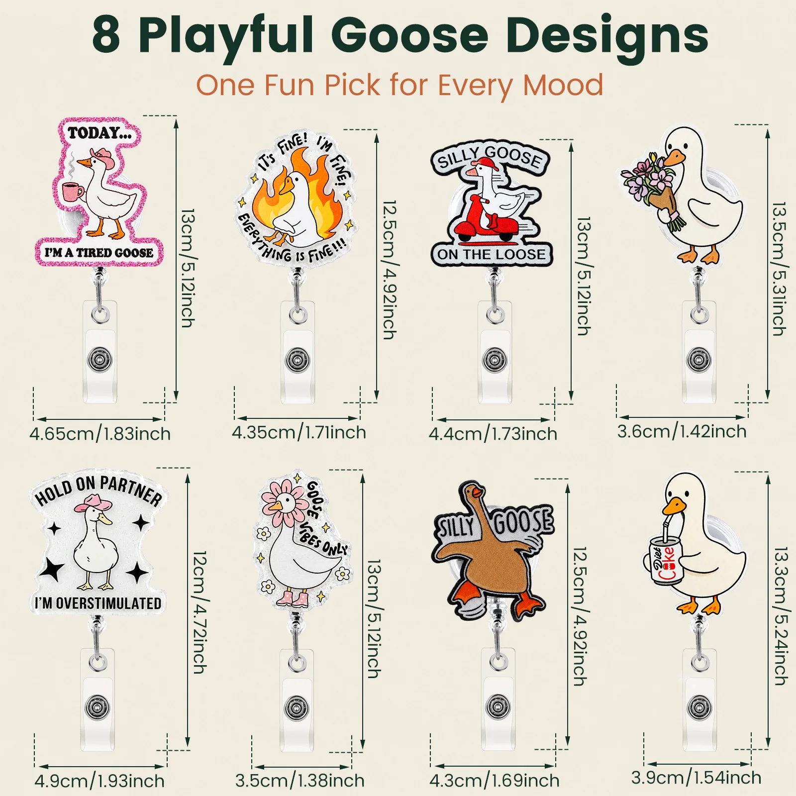 6/8 Pcs Acrylic Badge Reel Animal Retractable Nurse Badge Reel with Alligator Clip ID Card Holder for Student Doctor and Teacher