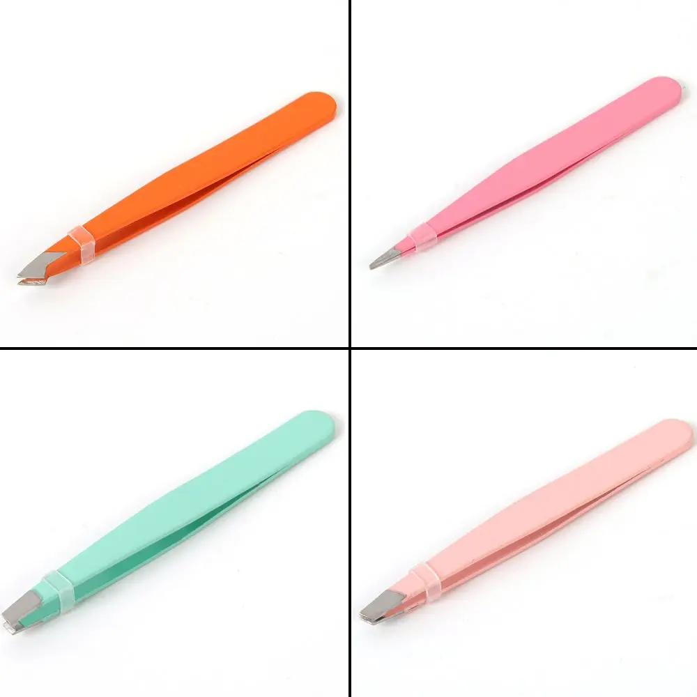 眉毛ピンセットセット 4 個カラフルなステンレス鋼斜め先端精密脱毛プロの美容ツール