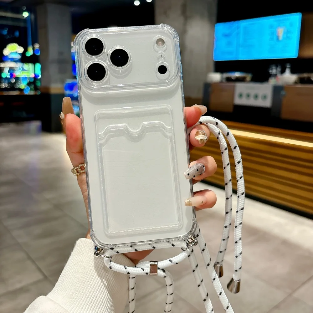 Transparente Schlaufenkartenhalter-Softcase-Hülle mit Lanyard für iPhone 18 17 Air 16 14 15 13 12 11 Pro Max Plus XR, Halskette, weiche Schutzhülle – Detail 13