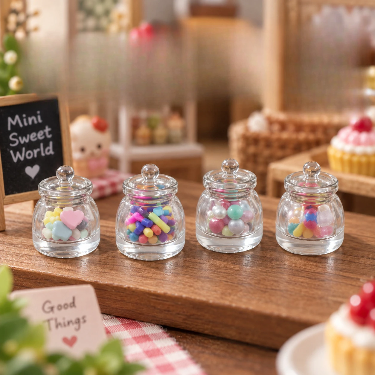 100pcs Kawaii Simulation Transparent Candy Jar Miniature 3D Resin Dollhouse Scene DIY Keychain Jewelry Accessories