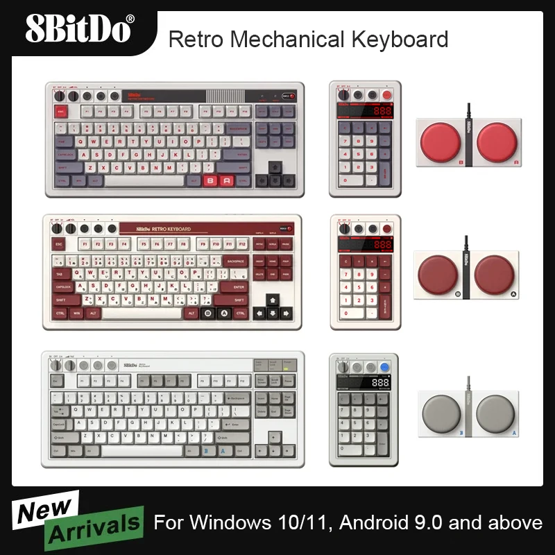 AKNES 8BitDo Retro Mechanical Keyboard Bluetooth/2.4G/USB-C Hot Swappable Gaming Keyboards for Windows and Android Accessories