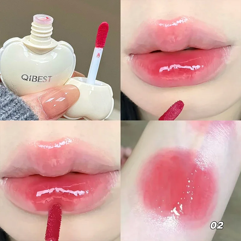 Qibest geléia lipgloss batom hidratante espelho de longa duração brilho labial concurso estudante coreano cosméticos lábio esmalte mancha maquiagem