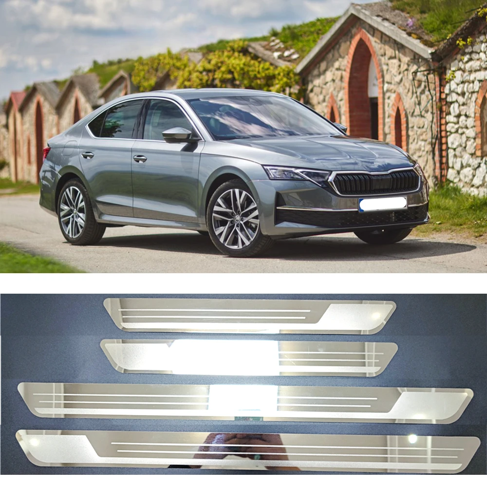 For Skoda Octavia Rapid Superb 2007-2025 Door Sill Pedal Guards Trim Stickers Chrome Kick Scuff Plate Protectors Car Accessories