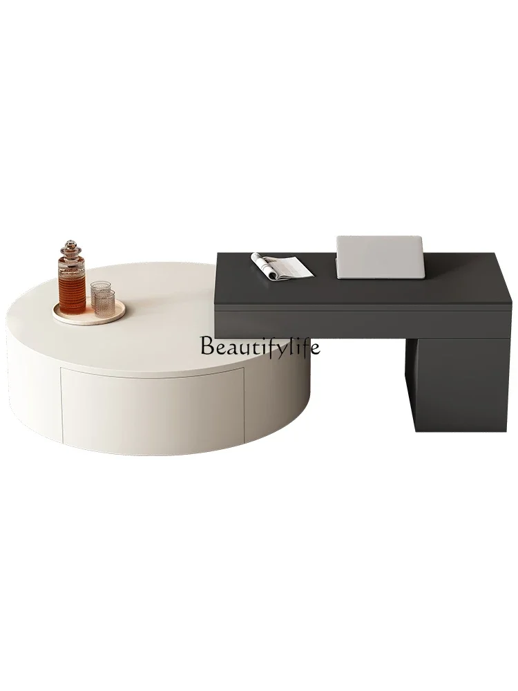 

Round lifting coffee table light luxury modern simple small apartment rock slab coffee table