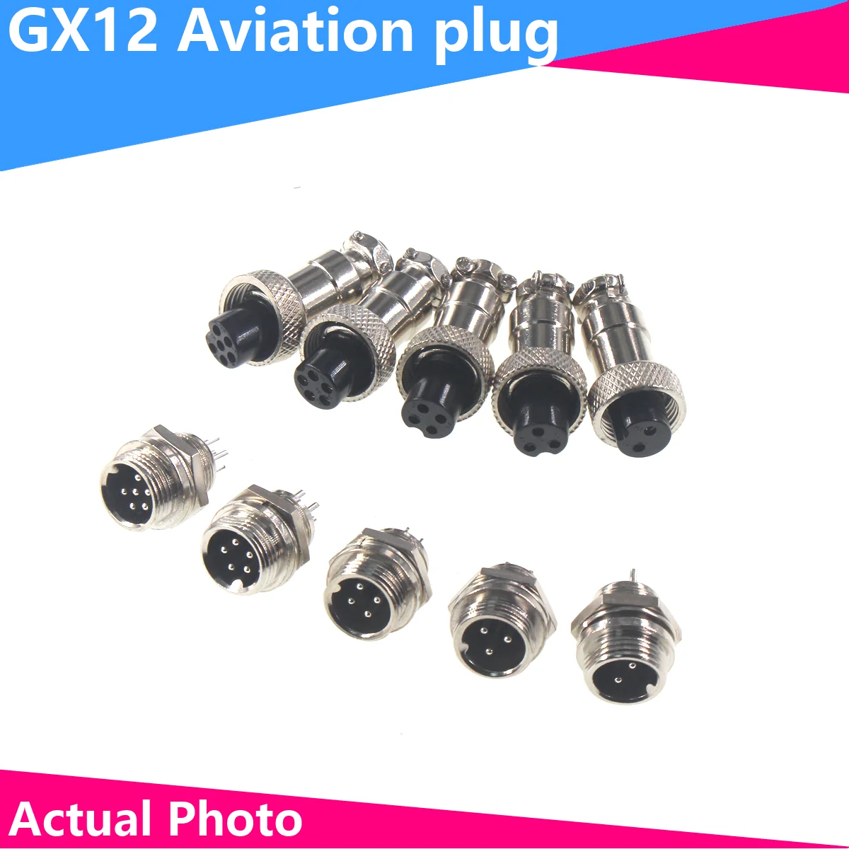 2sets GX12 Nut type Male & Female Electric Wire Panel Connector 2/3/4/5/6 Pin 12mm Circular Power Aviation Socket & Plug