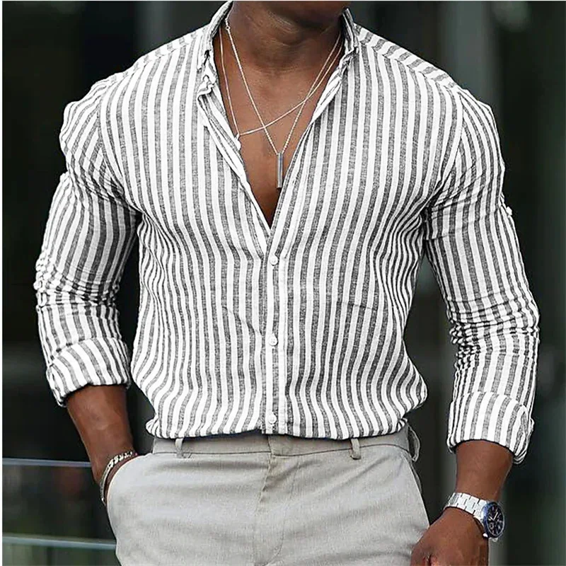Vertical Striped Long-sleeved Shirt Casual Versatile Long-sleeved New Autumn Shirt
