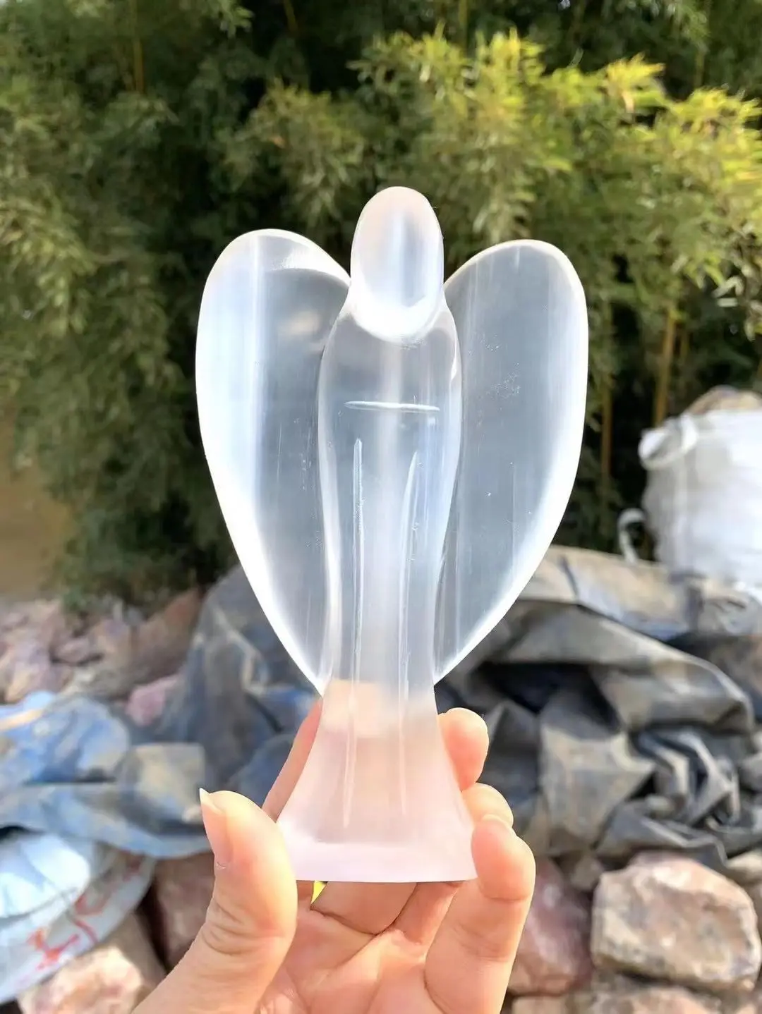 

150mm Natural White Selenite Rough Mineral Specimen Healing Crystal angel Shape Making Stone Plate Carving Home Decor Gifts