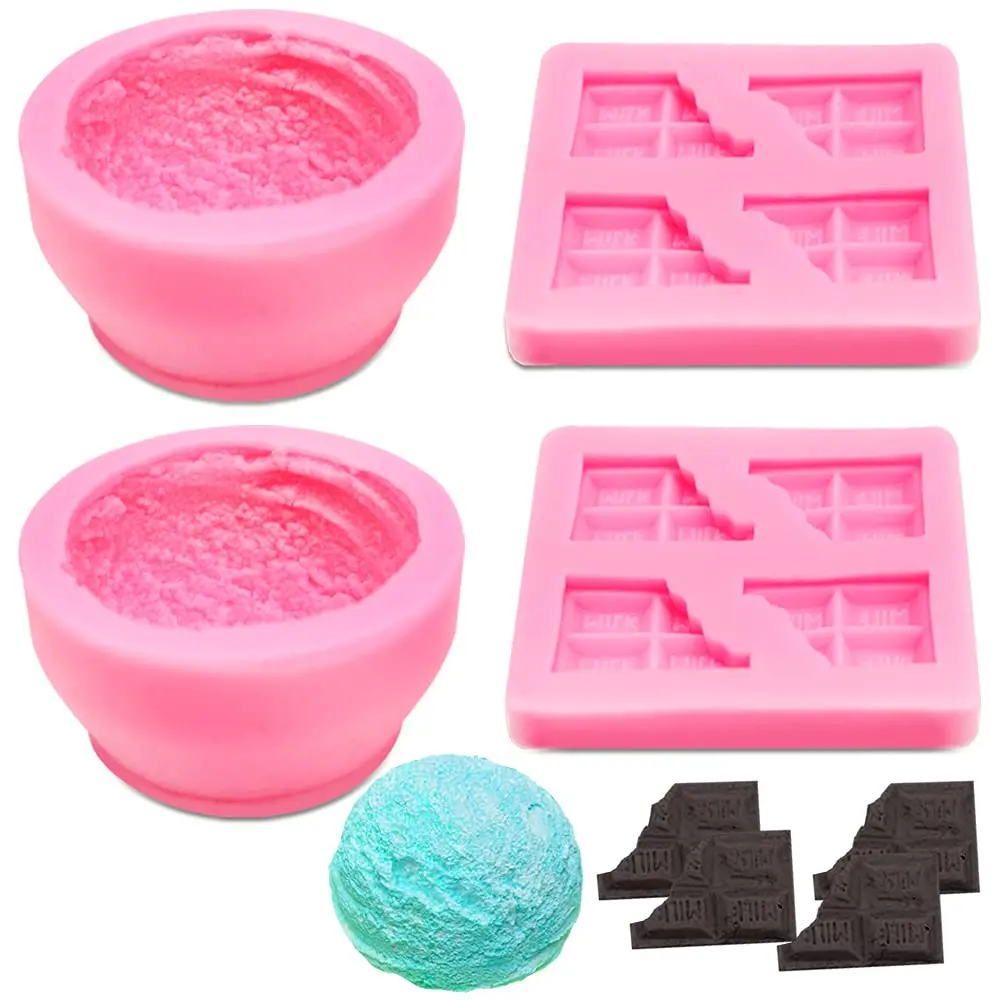 

Candle Making Mould, 2 Pcs 3D Ice Cream Ball Shape Molds and 2 Pcs Half Chocolate Shape Soap Molds, for DIY Candle, Soap, Bat