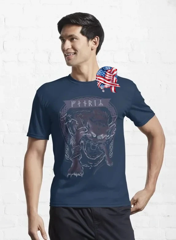 Fenrir Wolf Norse Futhark Runes Viking Mythology T-Shirt 100% Cotton Short Sleeve O-Neck Harajuku Casual Mens T-shirt Streetwear