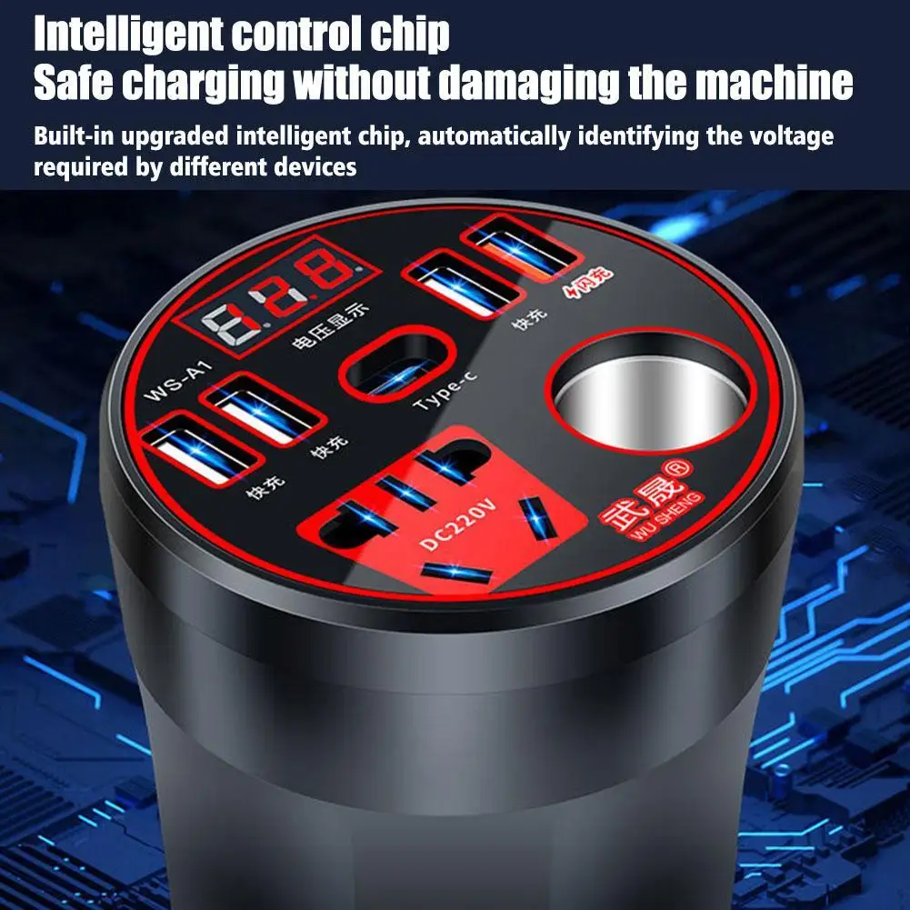 200W Multi-function Car Power Inverter 12V/24V To 220V Converter Led Display Charger Socket Fast Charging Car Accessories