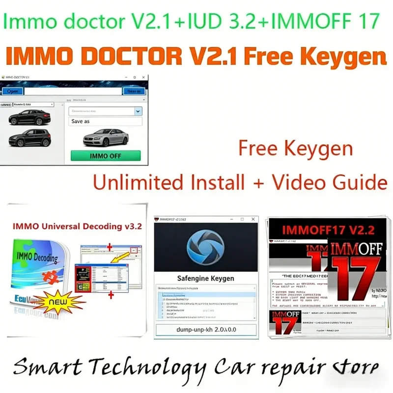 Newest immo doctor v2.1+ IMMOFF 17 + IMMO Universal Decoding 3.2 with Free Keygen Unlimited Install + Video Guide