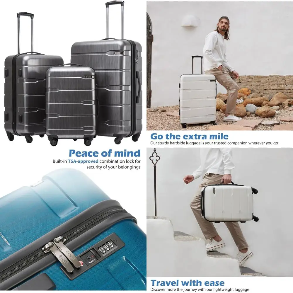 

expandable 3-piece spinner luggage set with pc+abs material, 20", 24", and 28" in charcoal