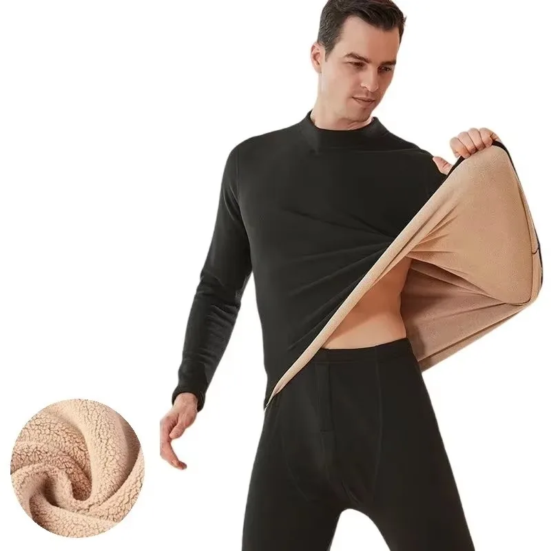 

New Winter Thermal Underwear Men Mock-neck First Layer 2 Pieces Under Panties and Undershirts Keep Warm Clothing Elastic L-4XL
