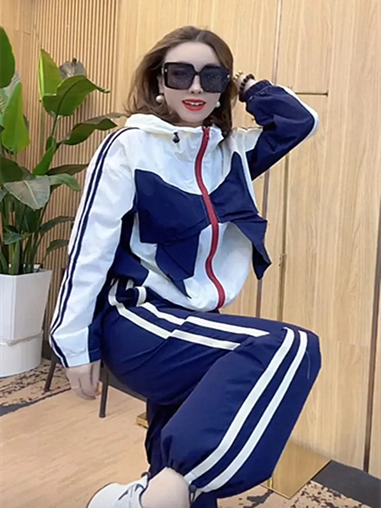 

Spliced contrasting color bow casual sports suit women's summer new sunscreen suit leg pants fashion two-piece set