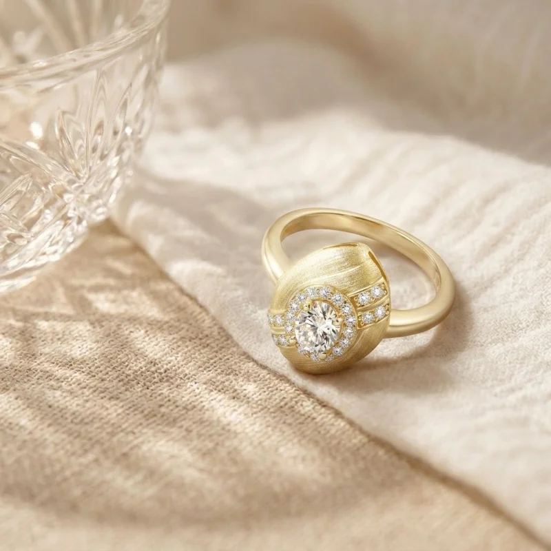 Anillo de Boda de Plata S925 Chapado en Oro de 18K con Moissanita Ovalada de Corte Diamante Cultivada en Laboratorio y Acabado Cepillado — Venta al por Mayor y Pedidos Personalizados