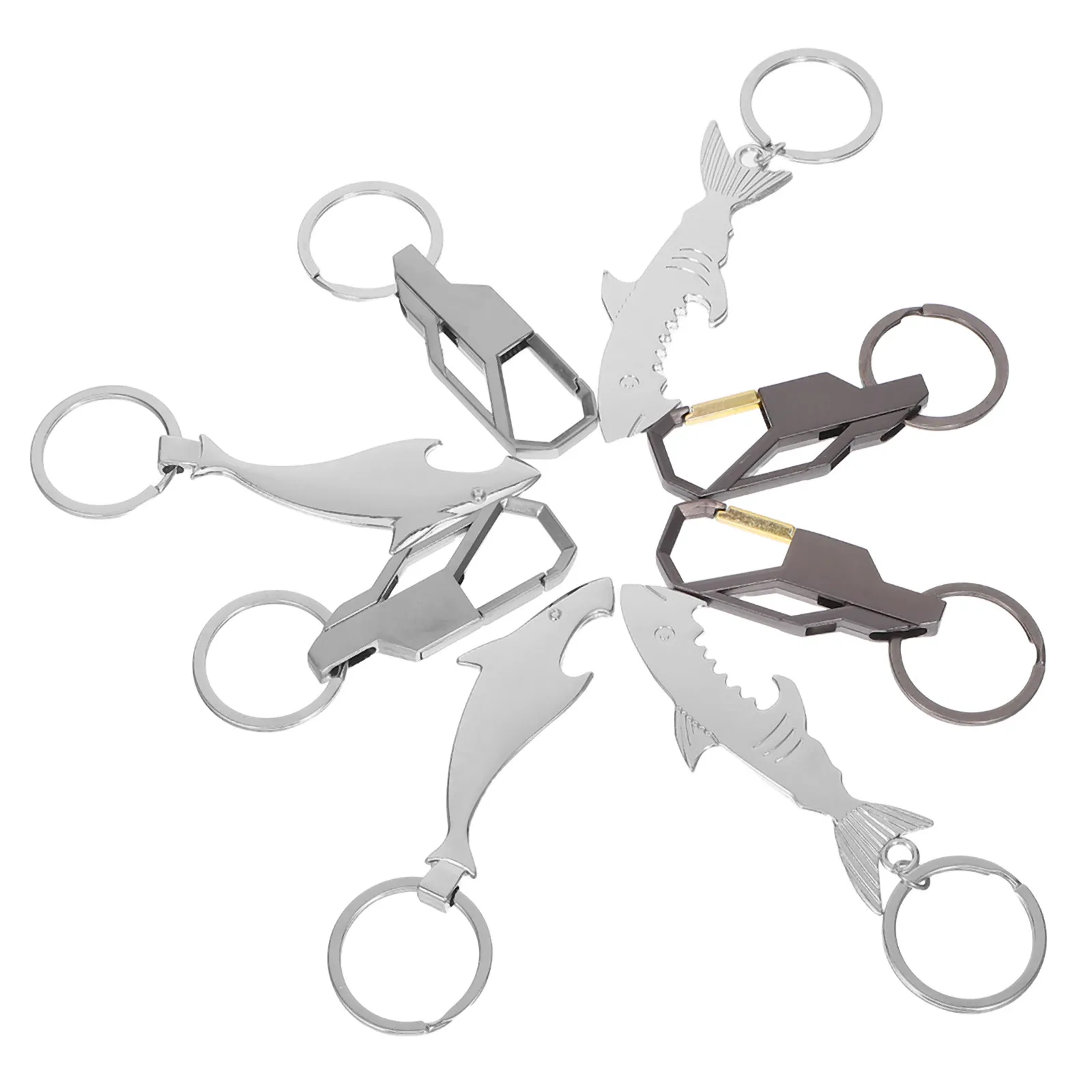 8Pcs Shark Shaped Bottle Opener Keychain Metal Keyring Tool Small Compact Beer Opener for Social Gatherings Travel Use