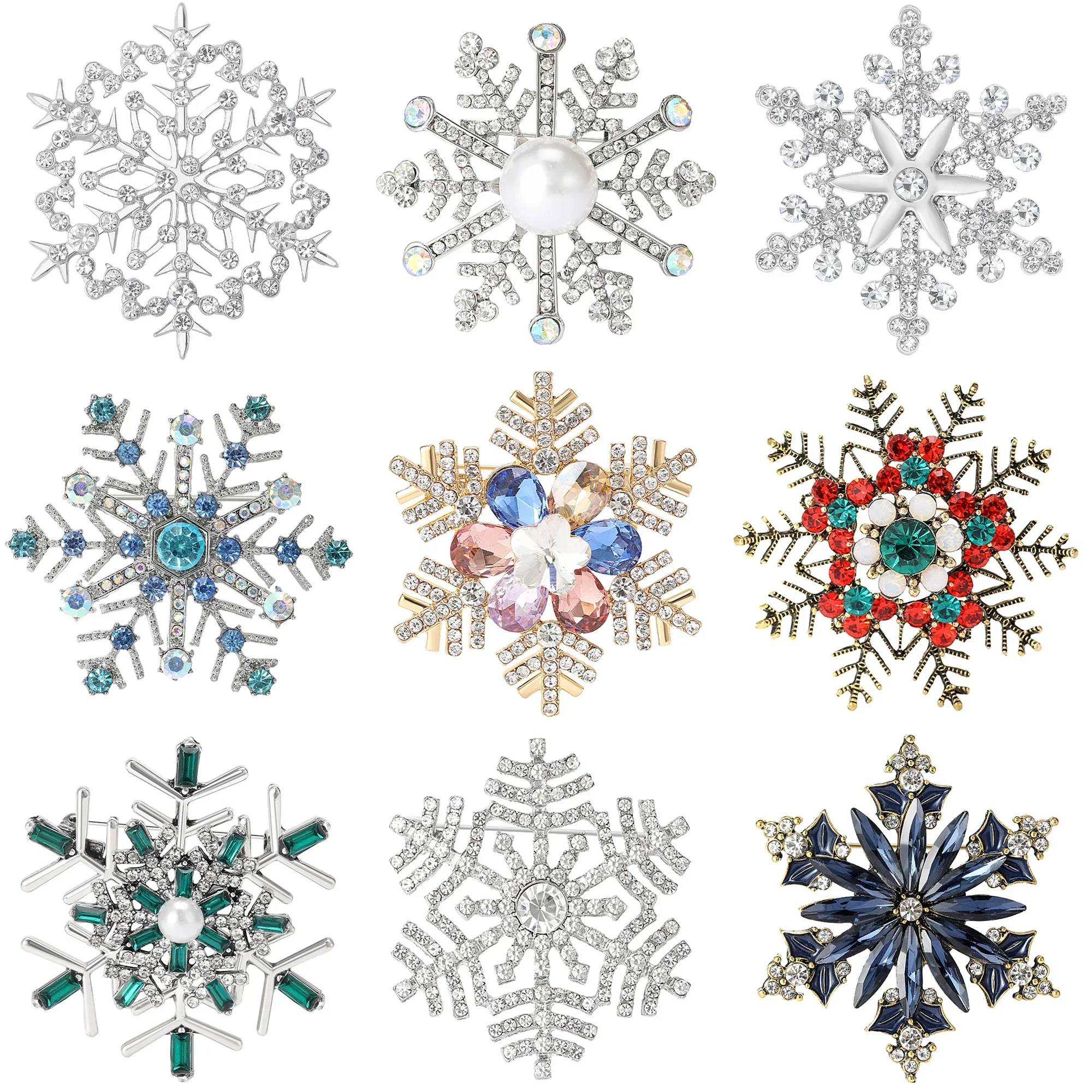 Christmas Rhinestone Snowflake Brooches for Women Uni Glass Flower Pins Banquet Party Backpack Gifts Jewelry Accessories