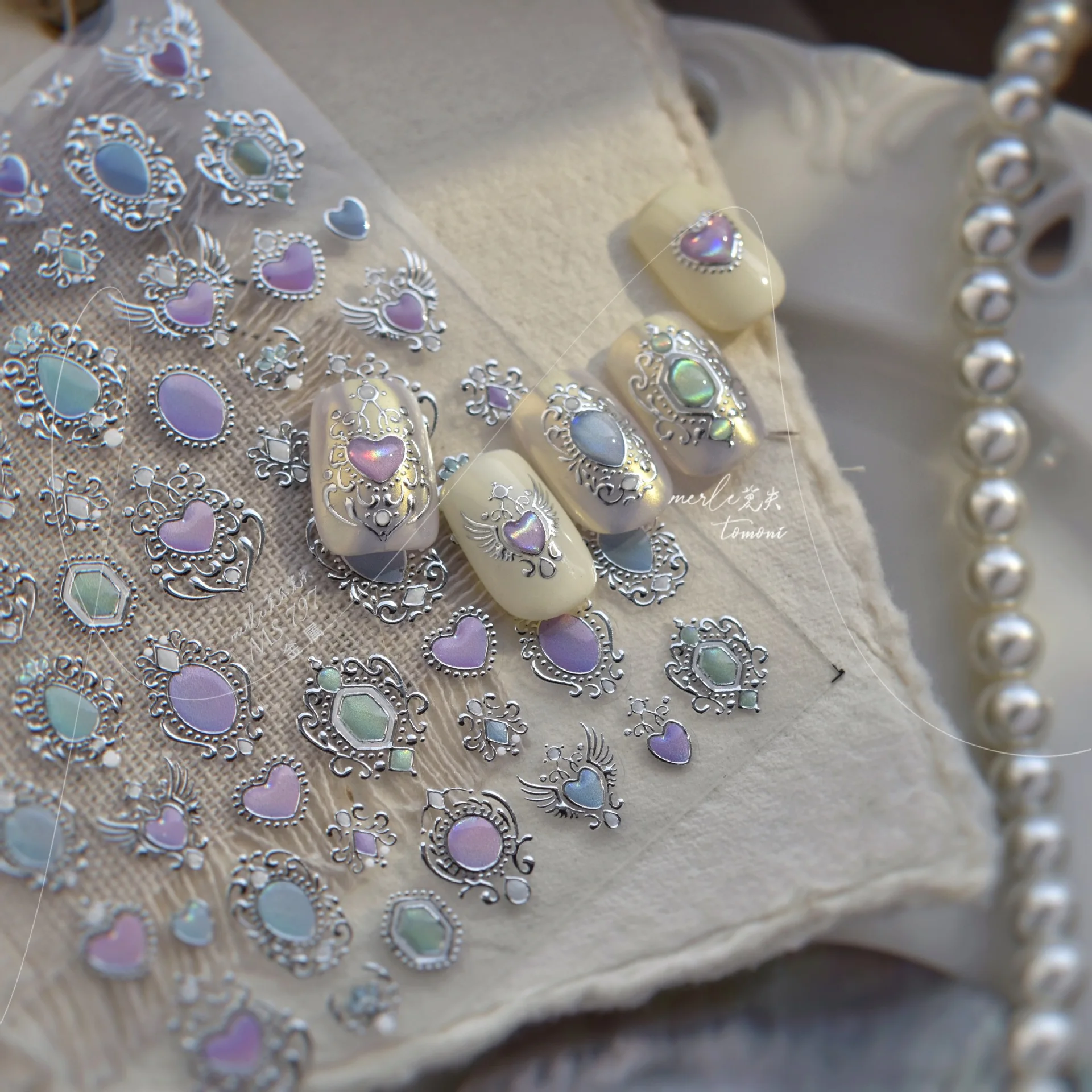 Autocollants pour ongles dorure œil de chat, dégradé 3D, pierres précieuses en forme de cœur européen, aile en cristal, décoration pour Nail Art, décalcomanies de manucure, DIY bricolage