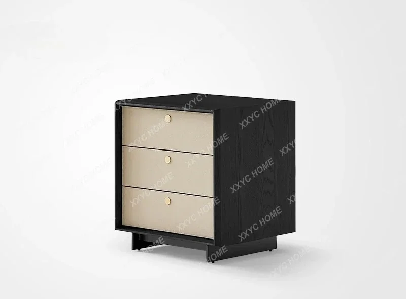 

Y Black White Oak Solid Wood Leather Bedside Table Bedroom Italian Minimalist Modern
