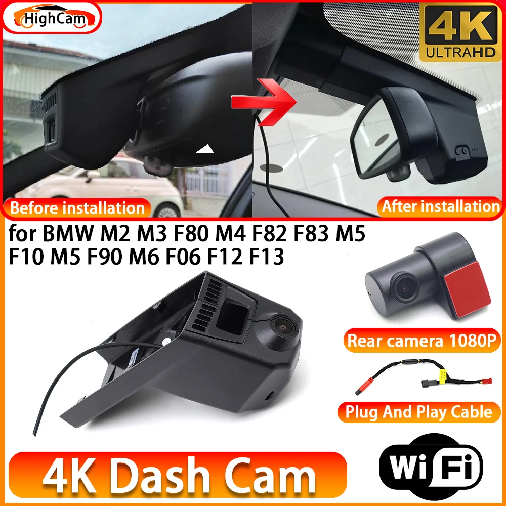 HighCam für BMW M2 M3 F80 M4 F82 F83 M5 F10 M5 F90 M6 F06 F12 F13 OEM 4K DVR Dashcam Vorder- und Rückkamera WLAN-Videorekorder