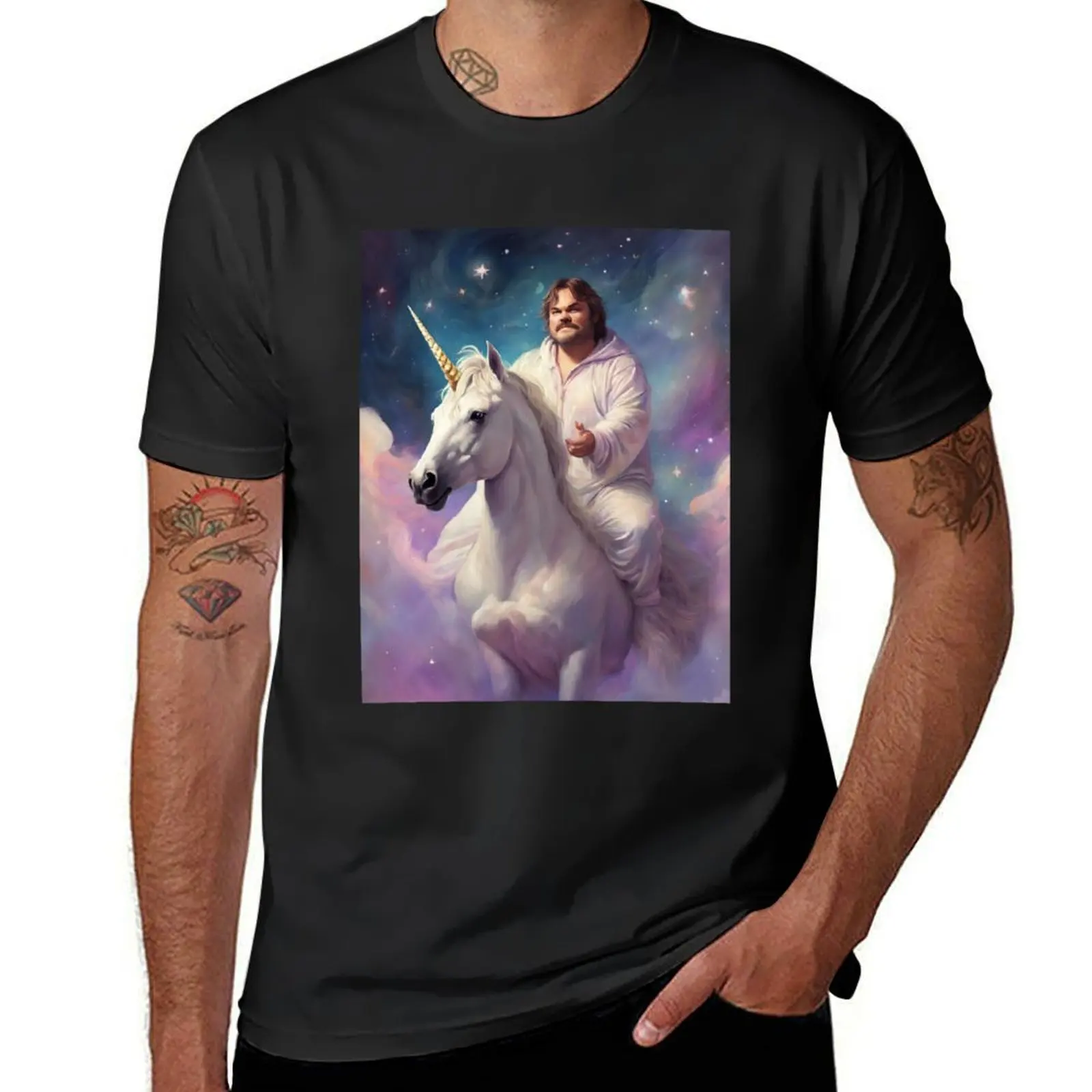 Jack Black's Cosmic Unicorn Ride Through The Stars T-Shirt quick-drying for a boy black t-shirts for men