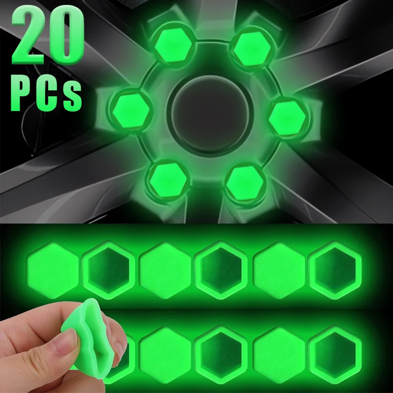 20Pcs 17/19/21MM Luminous Car Wheel Nuts Screw Caps Silicone Anti Collision Protective Wheel Tire Tyre Screw Rust Proof Nut Caps