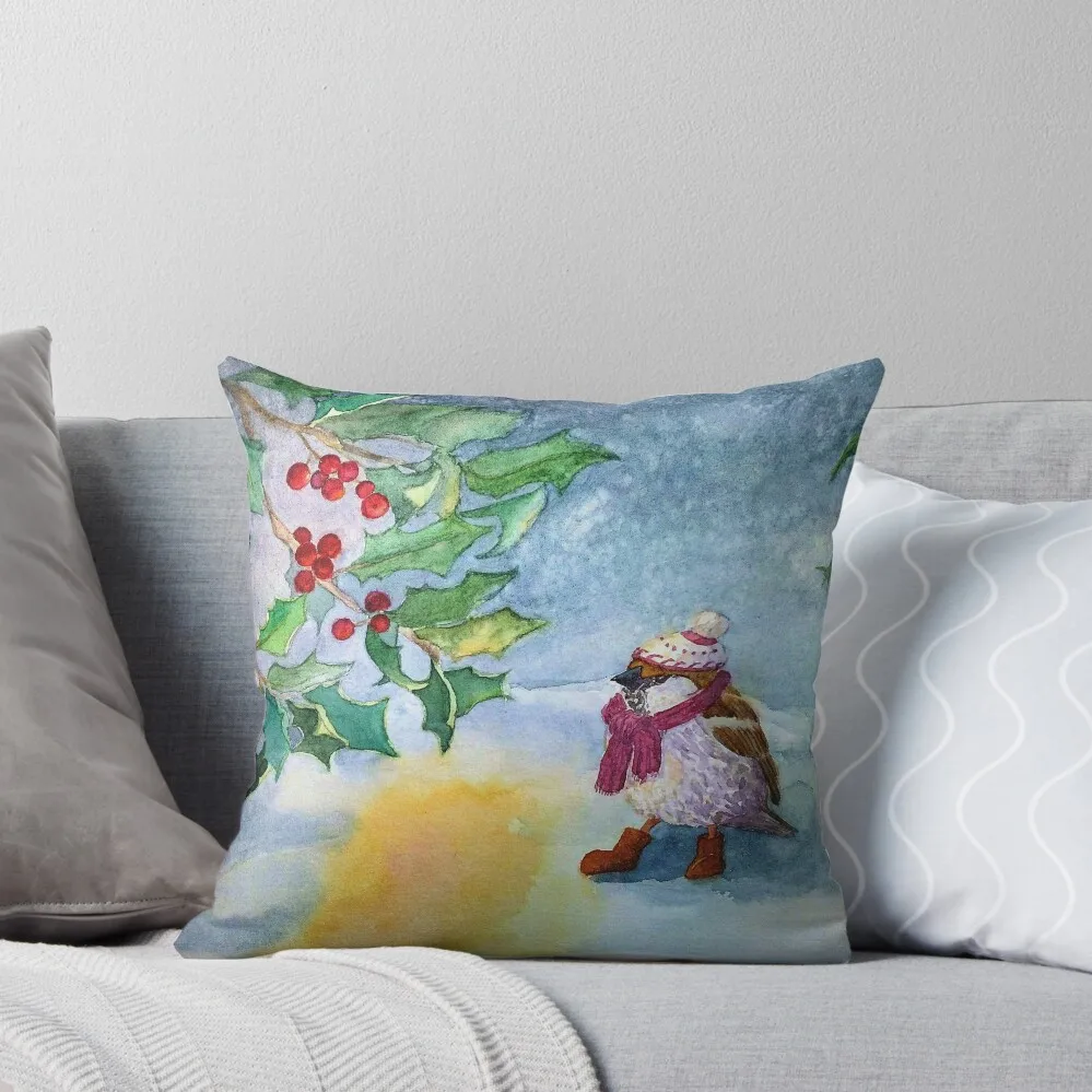 

Holly, snow and sparrow Throw Pillow Custom Cushion Luxury Pillow Cover Decorative Cushion Cover pillow
